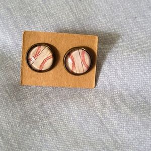 Baseball Button Earrings NWOT